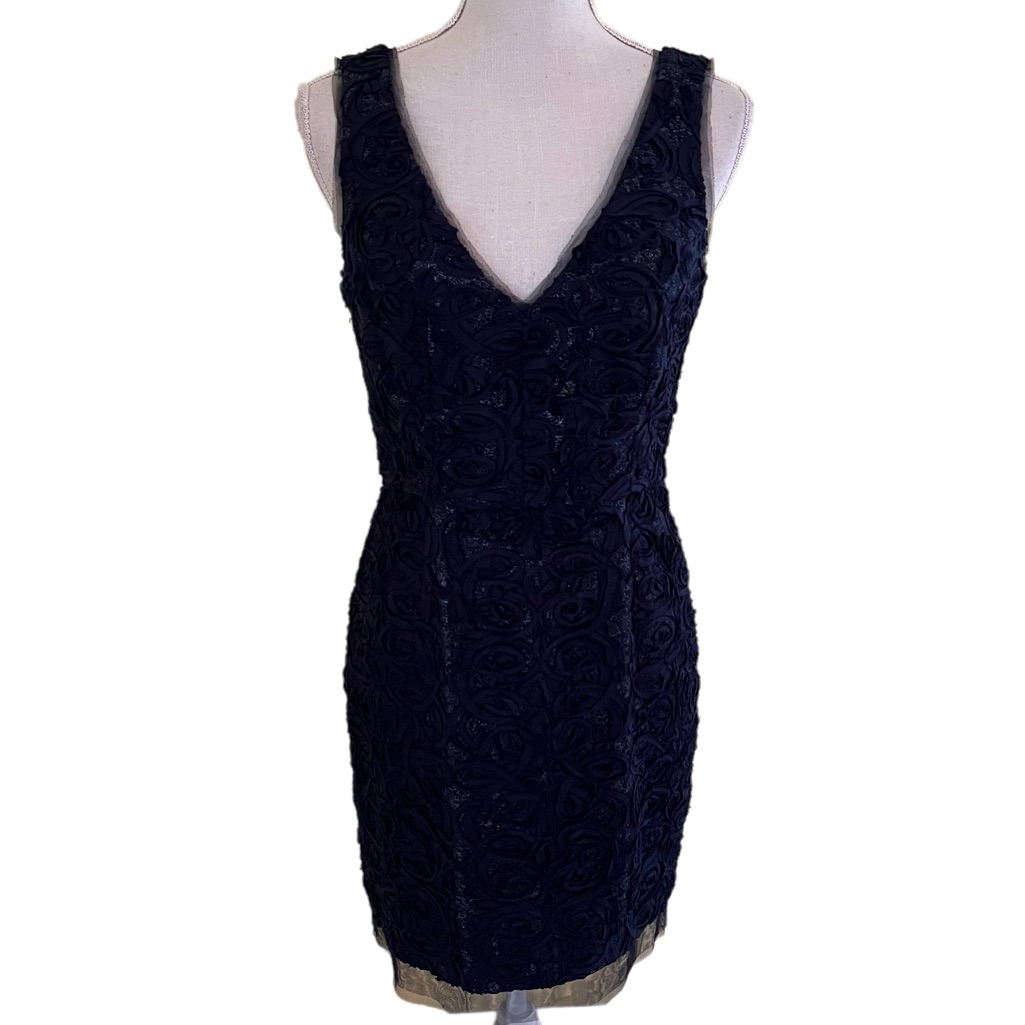 Bcbgmaxazria Navy Blue "Marissa" V-Neck Rosette Embellished Shift Dress 8